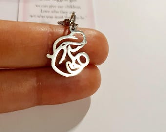 Mother and Baby Stainless Steel Pendant: Minimalist Line Art Jewelry