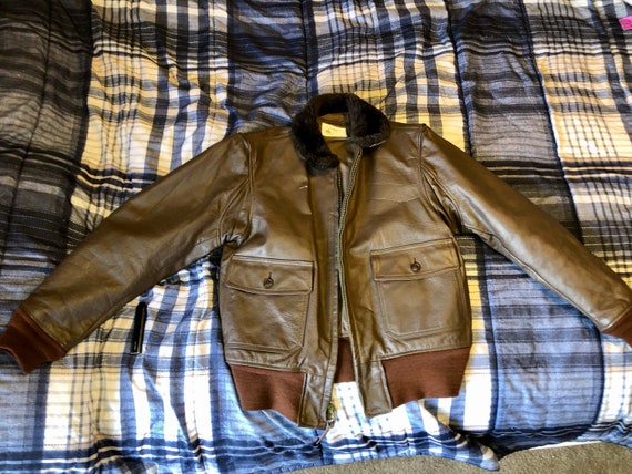 Vintage Orchard Navy G1 leather flight jacket