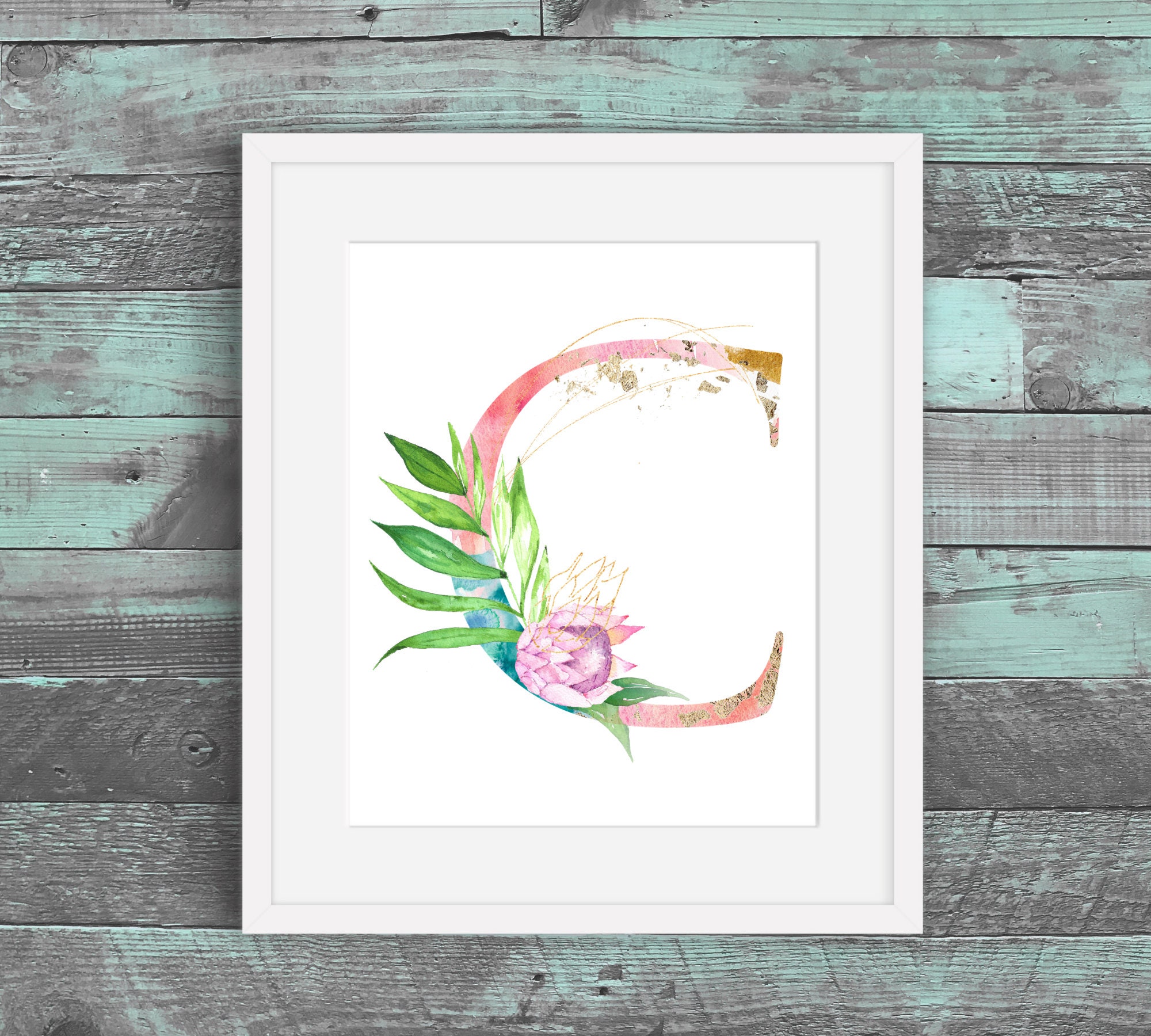 Letter C Print, Tropical Pastel Beach Floral Alphabet Printable