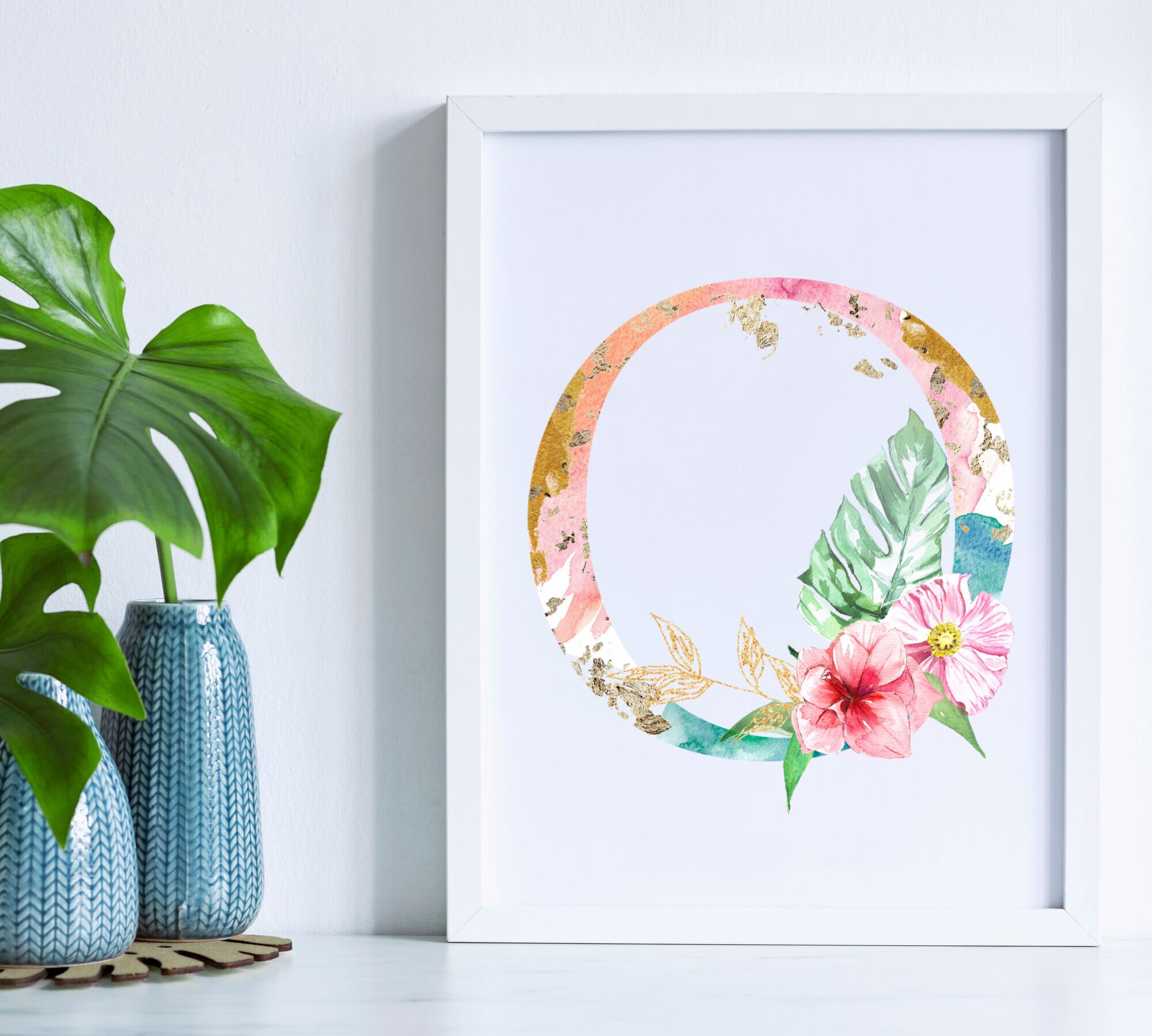 Letter O Print, Tropical Pastel Beach Floral Alphabet Printable Monogram Letter O Initial, Digital Download Letter O Wall Decor, Art Print