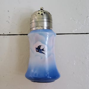 Porcelain Shaker with Swallows – Muffineer - Blue Hand-Painted Victorian-Style
