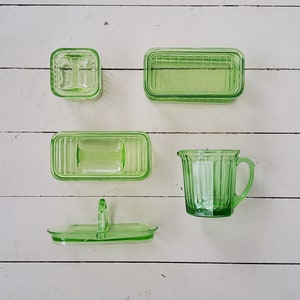 Glass Refrigerator Dish Glass Basket Green Depression Glass Pitcher