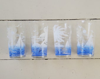 Tropical Sailboat Summer Glasses Federal Glass Each Sold Separately