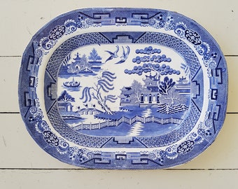 Extra Large Blue Willow Antique Ironstone Platter