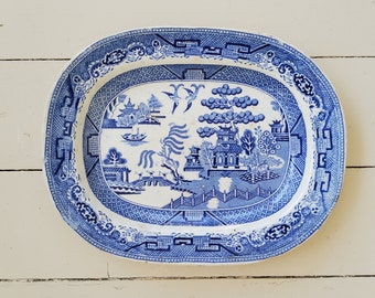 Large Blue Willow Ironstone Platter