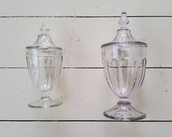 Etched Apothecary Jars Lidded Victorian Pressed Glass