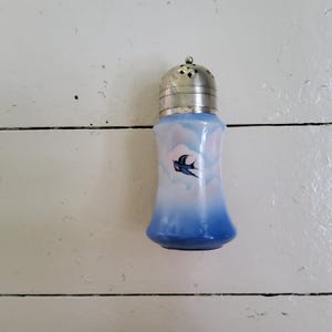 Porcelain Shaker with Swallows – Muffineer - Blue Hand-Painted Victorian-Style