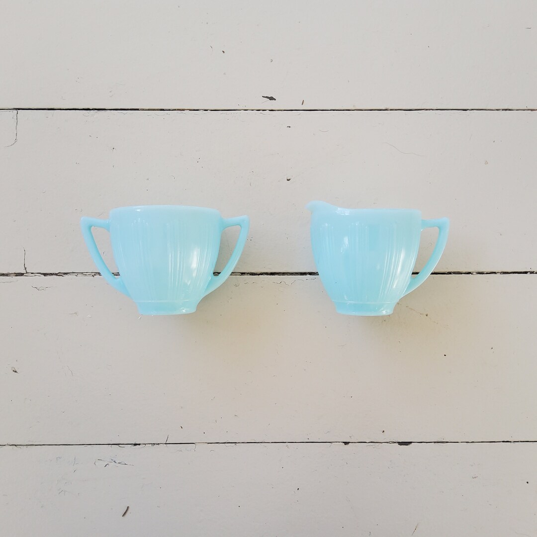 Robin's Egg Blue Kings Crown Pyrex Cream and Sugar - Etsy