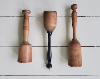 Wooden Kitchen Mashers Antique Farmhouse Kitchen Tools