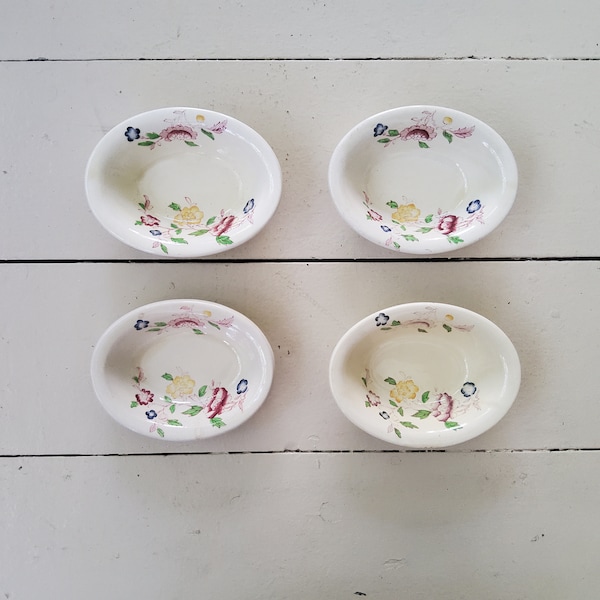 Ironstone Soap Dish Floral Transferware Rainbow Vintage