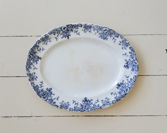 Large Secret Garden Blue and White Ironstone Platter