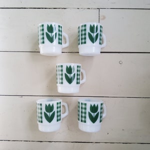 Milk Glass Termocrisa Green Tulip Mugs