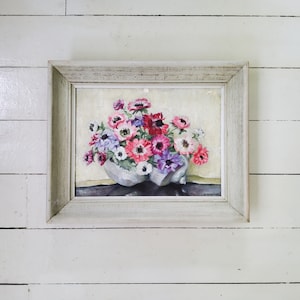 Floral and Seashell Still Life Oil on Canvas by H. McClain