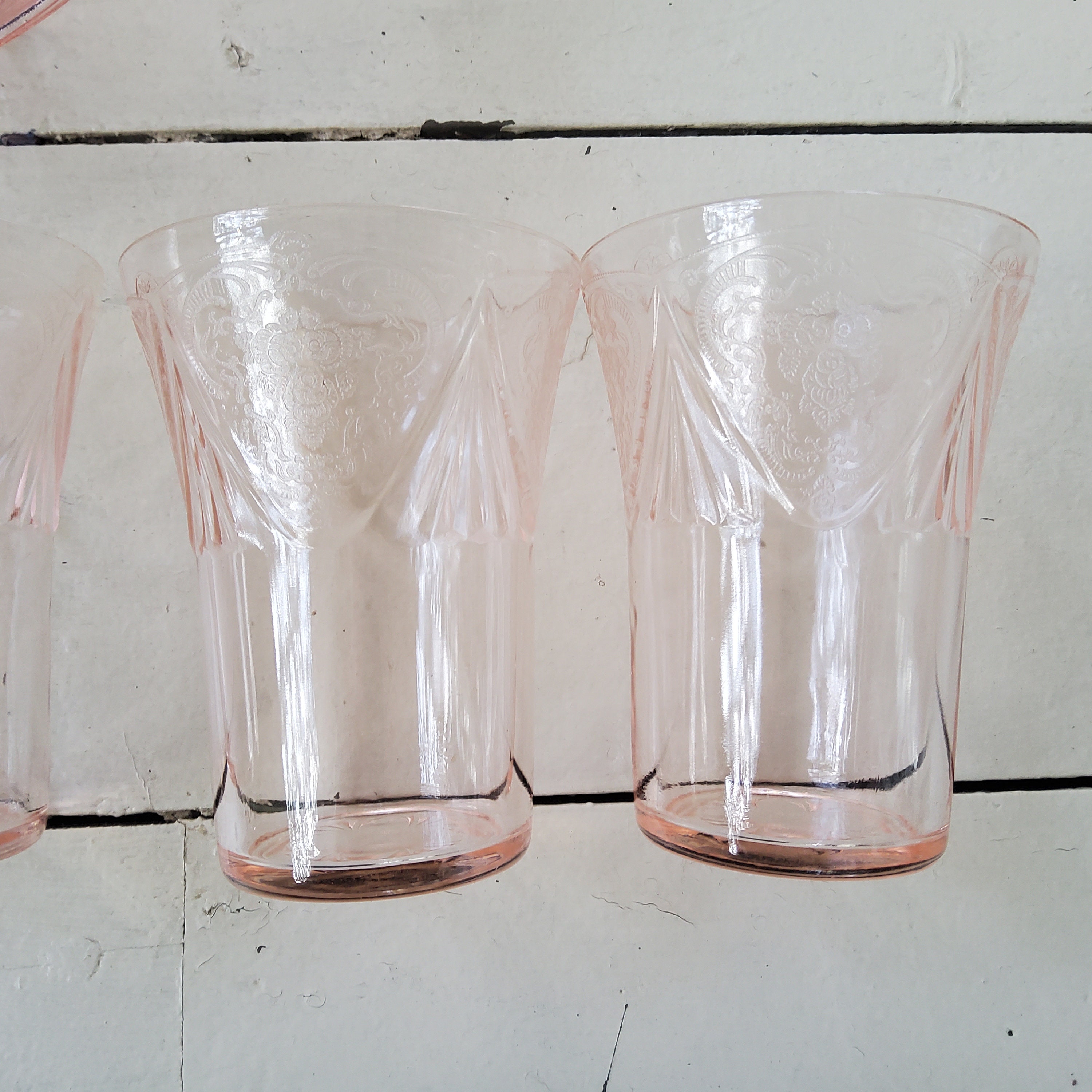 Royal Lace Hazel Atlas Pink Depression Glass - Tumblers, Pitcher