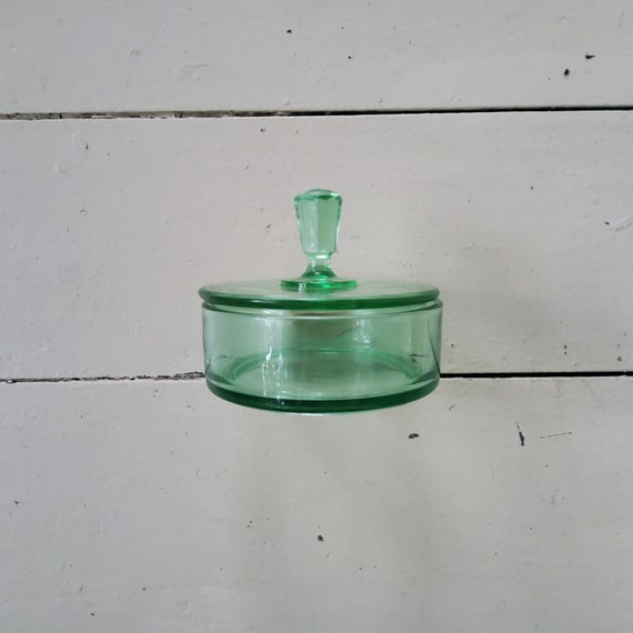 Candy Dish Green Depression Glass Lidded Dish Etsy