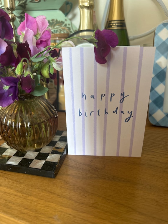 Purple Striped Happy Birthday Card | Cute Handwritten Greeting for Friends & Family | Stripes | For her