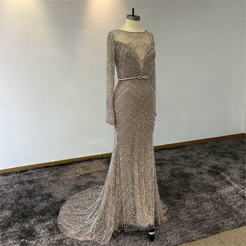 Vintage Style Beaded Bridal Evening Dress In Mocha Grey Etsy