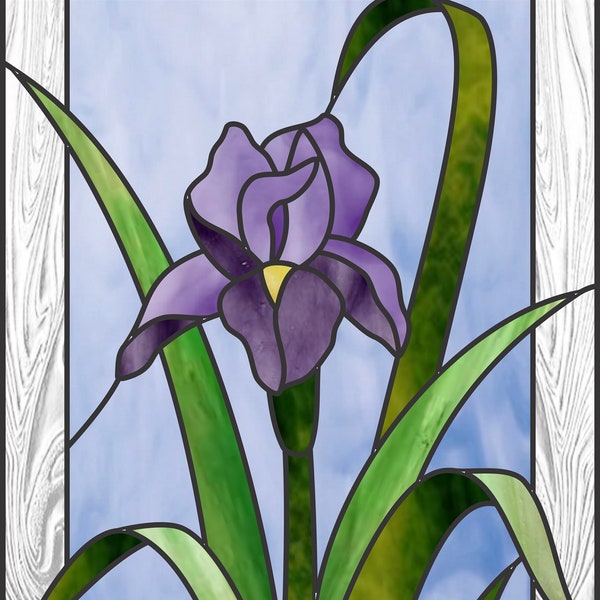 Motif de vitrail iris. Fleurs intermédiaires à téléchargement numérique PDF