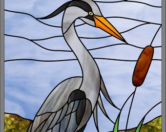 Heron Stained Glass Pattern .PDF file to Download - Advanced Level - Birds