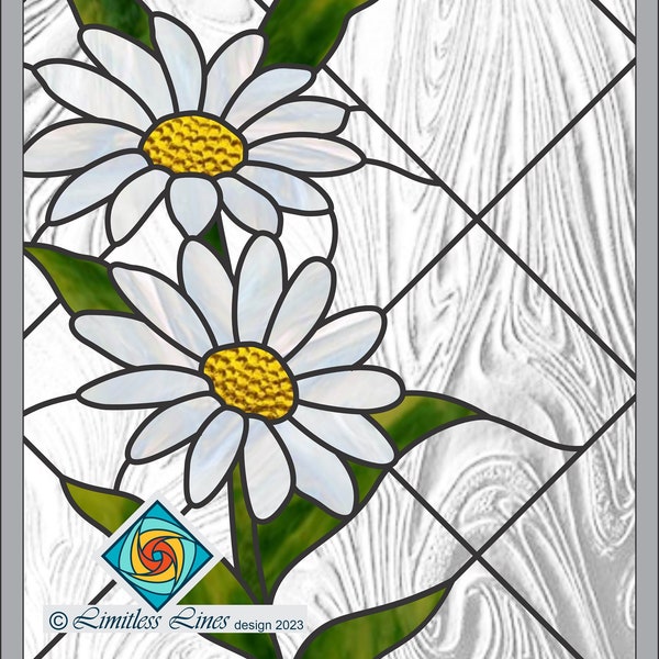 Daisy Stained Glass Pattern Intermedium. Digital PDF file for Instant Download - Flowers