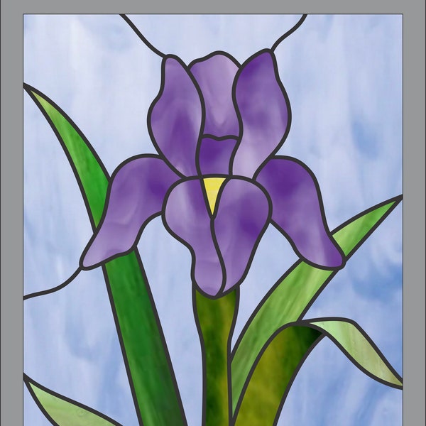 Modèle de vitrail fleur d'iris pour débutant - Fichier numérique PDF à téléchargement immédiat - Fleurs