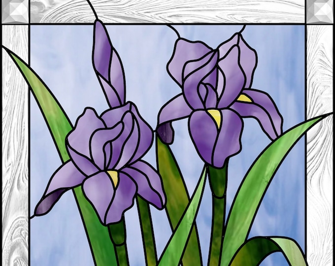 Iris Stained Glass Pattern Digital Download, Floral Stained Glass ...