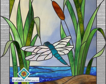 Dragonfly Stained Glass Pattern, PDF Digital Download, Insect Landscape Project, 18x23 Inches, 117 Pieces, Advanced Skill Level