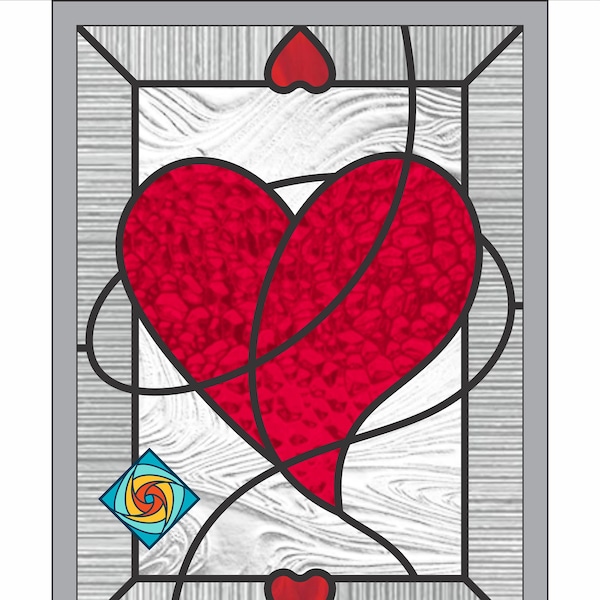 Swirl Valentine Heart Stained Glass Pattern for beginners. Digital PDF file for Instant Download - Love Holidays