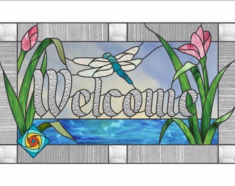 Dragonfly Welcome Sign Stained Glass Pattern (Digital PDF)