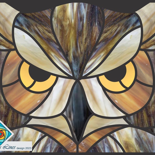 Owl Head Stained Glass Pattern .PDF Easy Digital Instant Download for beginners