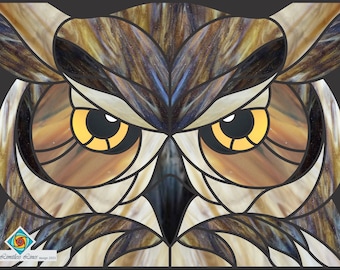 Stained Glass Bird Owl Head Pattern .PDF Advanced Level Digital Instant Download Birds