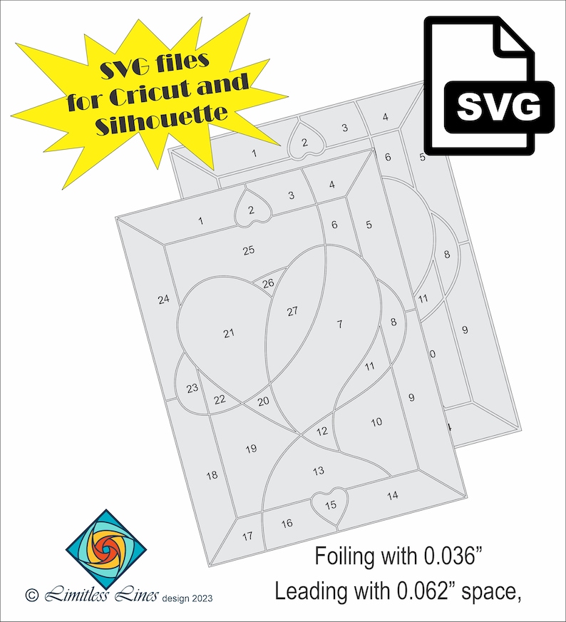 Swirl Valentine Heart Stained Glass Pattern for Beginners. Digital PDF