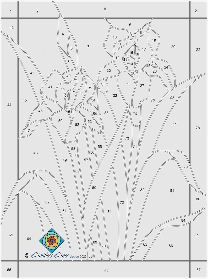 Iris Stained Glass Pattern .PDF Digital Instant Download Advance Level Flowers Etsy