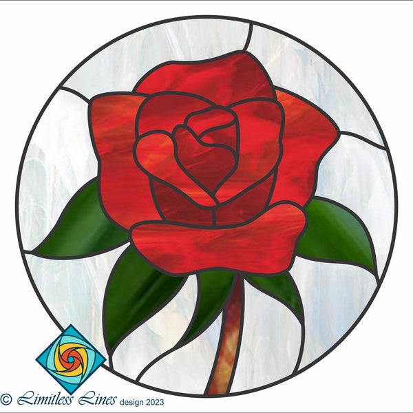 Rose Stained Glass Pattern - Digital PDF file for Instant Download - Beginners Sill Level - Love Holidays