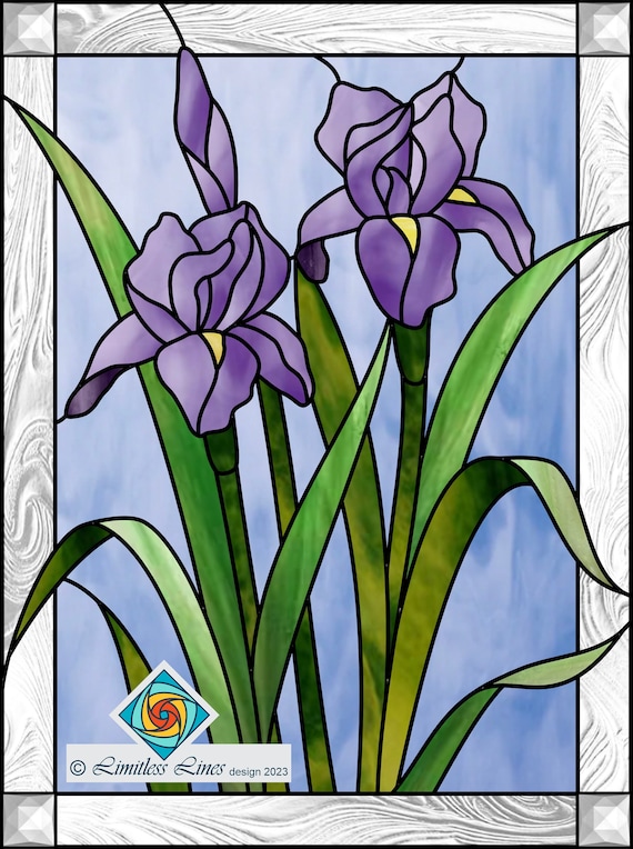 Iris Stained Glass Pattern .PDF Digital Instant Download Advance Level Flowers
