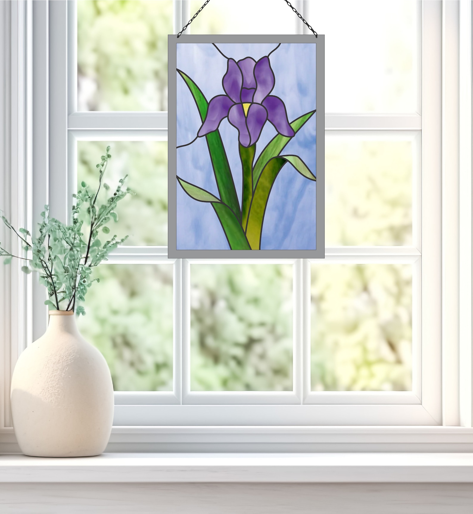 Beginner Iris Flower Stained Glass Pattern Digital PDF File Instant