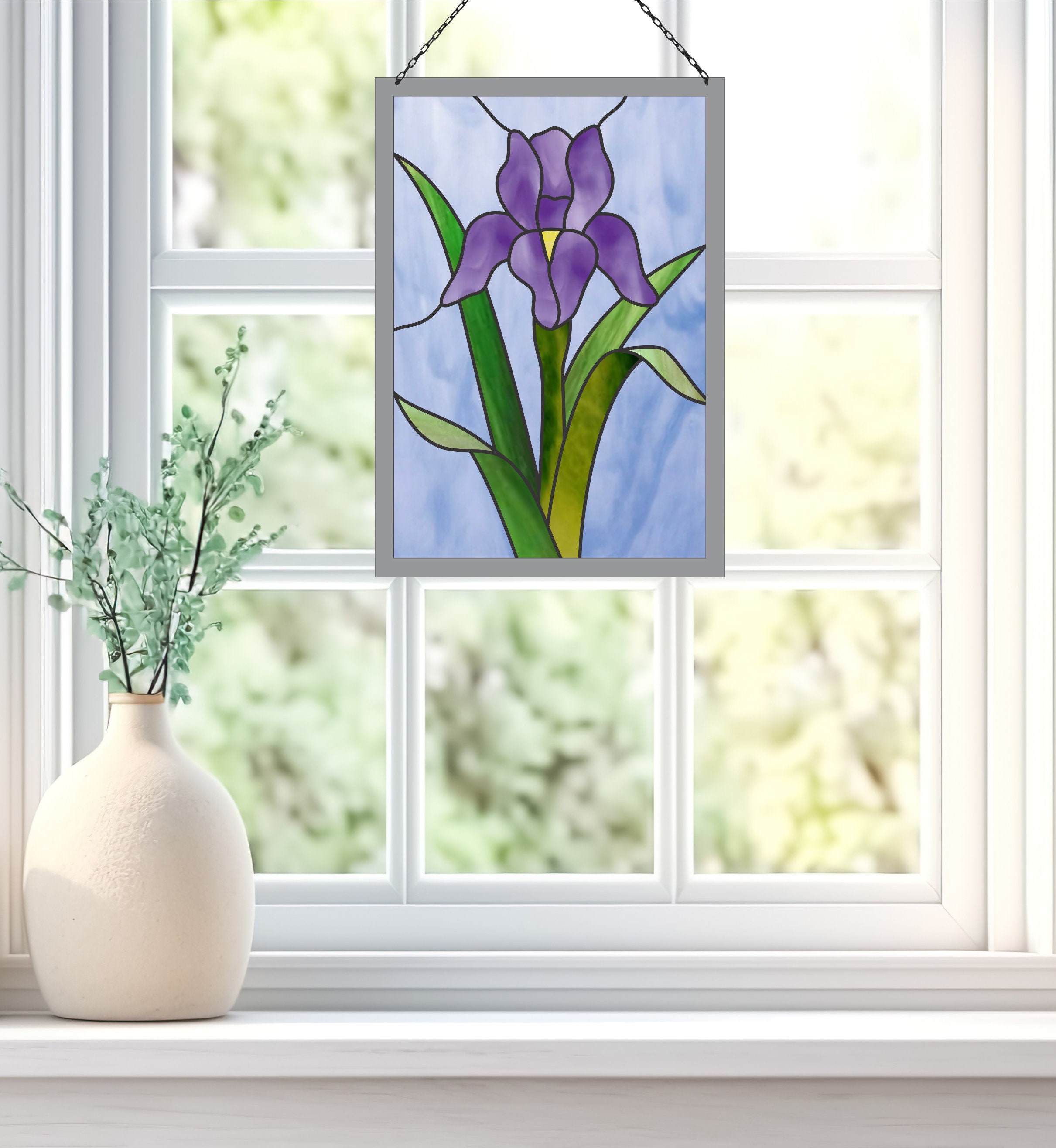 Iris Flower Stained Glass Pattern - Digital PDF File Instant Download ...