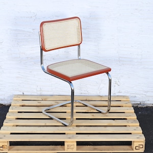 Cane & Beech Cantilever Chair – RAL 8004 Copper Brown Finish, Optional Frame Color (Chrome / Brass / Black / White)