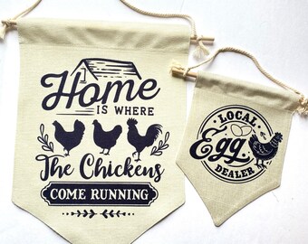 Chicken Pennant Wall hanging. Coffee wall Hanging. Chicken Lover gift Banner Home decor. Funny Chicken gift local egg dealer