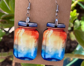Watercolor Glass Jar Earrings. Glass Jar Earrings. Jar Storage. Canning lover gift