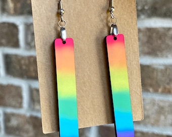 Rainbow Earrings Lightweight, Dangle and drop Earrings, Rectangle, Bar