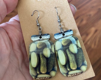 Pickle Earrings. Pickle Jars. Funny Earrings. Pickle lover gift, foodie earrings. Gift for canning