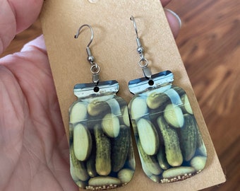 Gurke Ohrringe. Gurken Gläser. Witzige Ohrringe. Gurke Liebhaber Geschenk, Foodie Ohrringe. Geschenk zum Einmachen