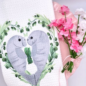 Manatee Kitchen Towel. Microfiber towel. Valentine Kitchen Decor.  Manateam Tea Towel. Manatee lover gift. Housewarming gift. Bathroom towel