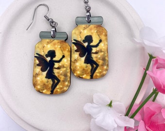 Magic Fairy Jar Earrings,  Enchanting Earrings.  Forest Fairy, Magical, Fantasy Jewlery