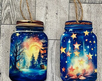Magical Jar Ornament, customizable, Glass Jar look,  2024, Christmas Ornament. Watercolor jar, Farmhouse Christmas, Country Christmas