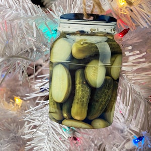 Ornement de pot de cornichon, personnalisable, pot en verre, 2023, ornement de Noël drôle. Pot aquarelle, Noël à la ferme, Noël à la campagne