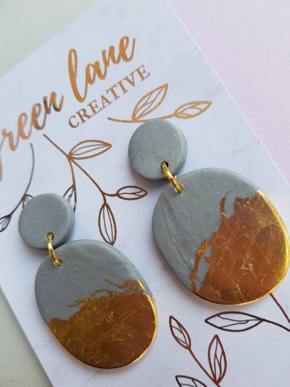 Polymer Clay Dangle Earring Aqua Skipping Stone