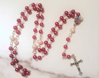 Pink and Pearl Rosary Beads