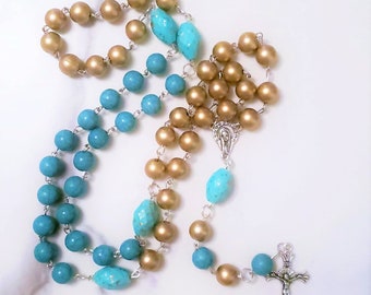 Rosary Light Blue and Solid Bronze Rosary - Etsy